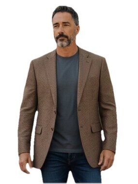 Jos A. Bank Mens Gingham Wool Blazer Jacket Sport Coat Brown Sz 42S